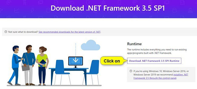 Nhấp vào nút Download .NET Framework 3.5 SP1 Runtime