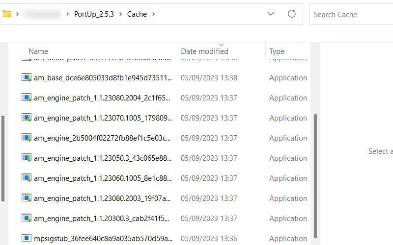 Thư mục Cache trong PortUp