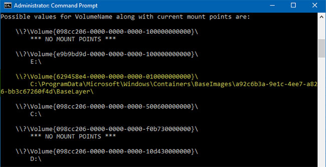 GUID volume PortableBaseLayer và file/thư mục được liên kết (Windows\Containers\BaseImages)