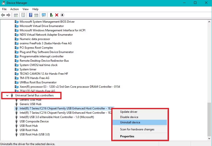 Gỡ cài đặt thiết bị USB có vấn đề khỏi Device Manager